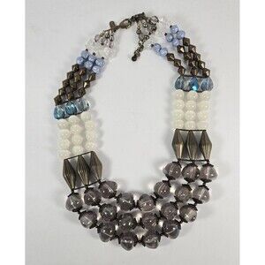 Treska Mixed Bead Colorful Necklace Funky Fun Art Boho Chunky Triple Strand
